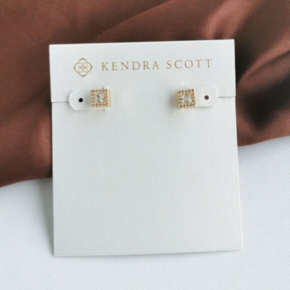Kendra Scott Gracie Gold White Crystal Stud Earrings - Picture 1 of 4